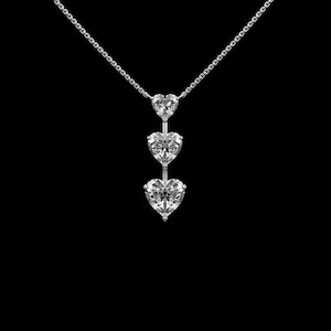 Graduated Trio Diamond Necklace, Lovable Heart Moissanite Diamond Necklace, Three Stone Minimalist Necklace For Her, Valentine's Day Gift