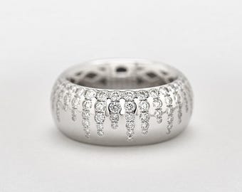 Flush Set Round Moissanite Diamond Band Ring, Cigar Wedding Band Ring For Bride, 925 Silver Thick Engagement Band, Anniversary Gift For Wife