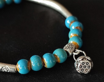 Bracciale da donna, braccialetto di perle, braccialetto smaltato, braccialetto blu, braccialetto hippie, braccialetto estivo