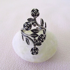 Bague En Acier Inoxydable Vintage Rose Fleur - Style Gothique Argenté Pour Femme