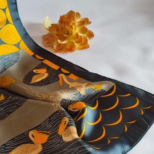 SCARF bird decoration, Silky scarf, Bright scarf, Floral scarf, Yellow scarf