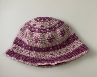 Crochet Bucket Hat For Women , Pink Bucket Hat