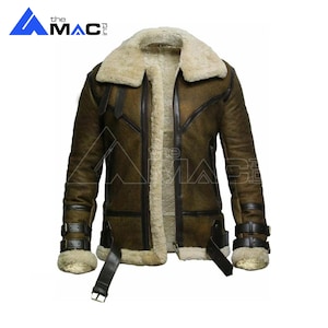 Men's Handmade Genuine Sheepskin Leather Shearling Bomber Faux Fur Jacket | Shearling Flight Jacket | Leather Winter Jacket