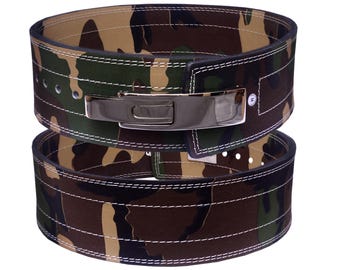 WEIGHT POWERLIFTING BELT | Power Weight Lifting Leather Lever Pro Belt Camouflage | Lumbar Back Support Heavy Workout Gym Power Training