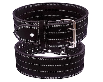 WEIGHT POWERLIFTING BELT | Power Weight Lifting double Prong Leather Belt Black 10mm | Lumbar Back Support Heavy Workout Gym Power Training