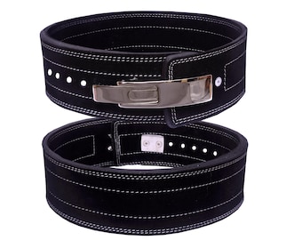 WEIGHT POWERLIFTING BELT | Power Weight Lifting Leather Lever Pro Belt Black 10mm | Lumbar Back Support Heavy Workout Gym Power Training