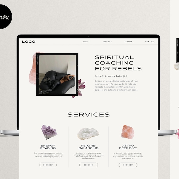 Spiritual Coach Canva Website Template, Canva Website Template for Astrologers, Reiki Healers, Crystal Healers, Crystals, Life Coach