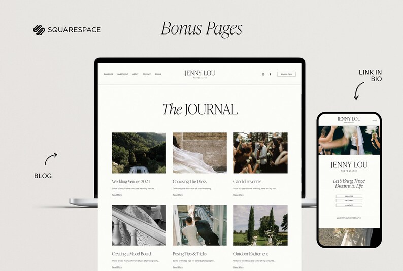 Squarespace-webbmall för fotografer, webbplats för bröllopsfotografer, bröllopsplanerare, fotograf Squarespace-mall 7.1 bild 6