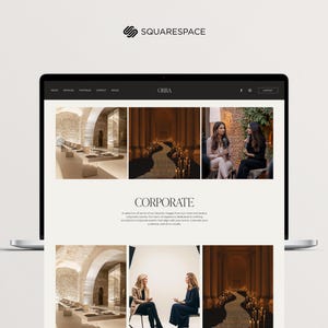May include: A website screenshot showing a company's corporate page. The page features images of a modern interior space with a long, narrow pathway lined with candles, and two women sitting and talking. The text "CORPORATE" is displayed in a large font.