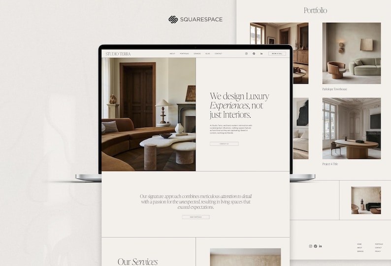 Szablon witryny Squarespace: portfolio i blog o projektowaniu wnętrz. Minimalistyczny motyw Squarespace 7.1. zdjęcie 11