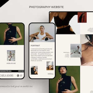 May include: A website for a photographer, Carla Adams, who specializes in personal branding portraits. The website features a portfolio of her work, information about her services, and a contact form.
