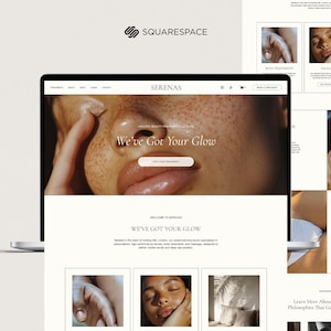 May include: Website homepage for Serenas, a beauty and wellness spa. The website features a close-up photo of a person's face with the text "We've Got Your Glow".