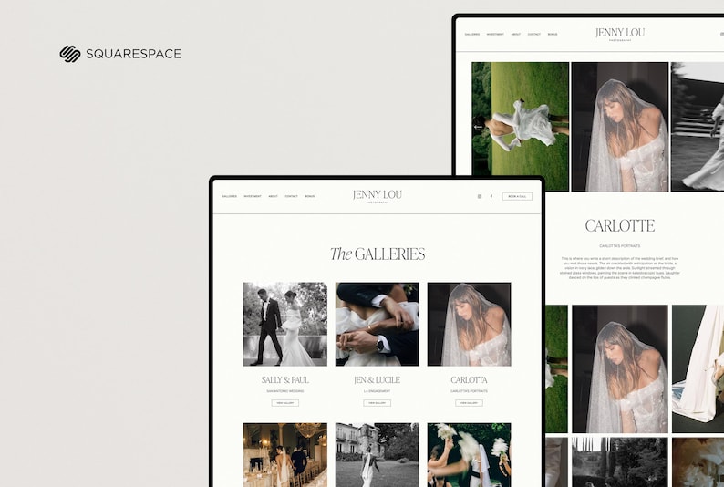 Squarespace-webbmall för fotografer, webbplats för bröllopsfotografer, bröllopsplanerare, fotograf Squarespace-mall 7.1 bild 3