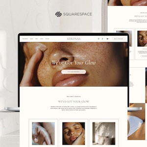 May include: A website homepage for a beauty salon called "Serenas" with the tagline "We've Got Your Glow". The website features images of people receiving beauty treatments and a call to action to book an appointment.