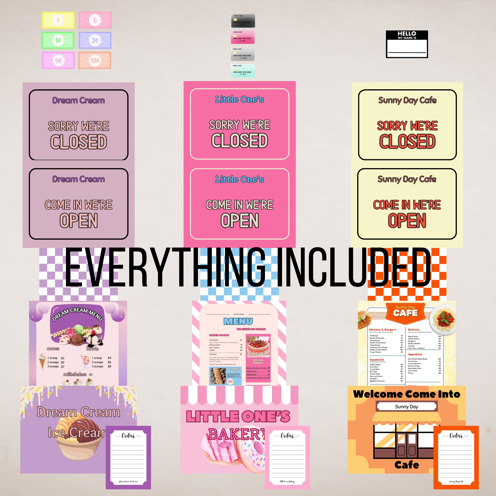 Pretend Play Set Menu Set Dramatic Play Kit Food Gifts for Kids Toys