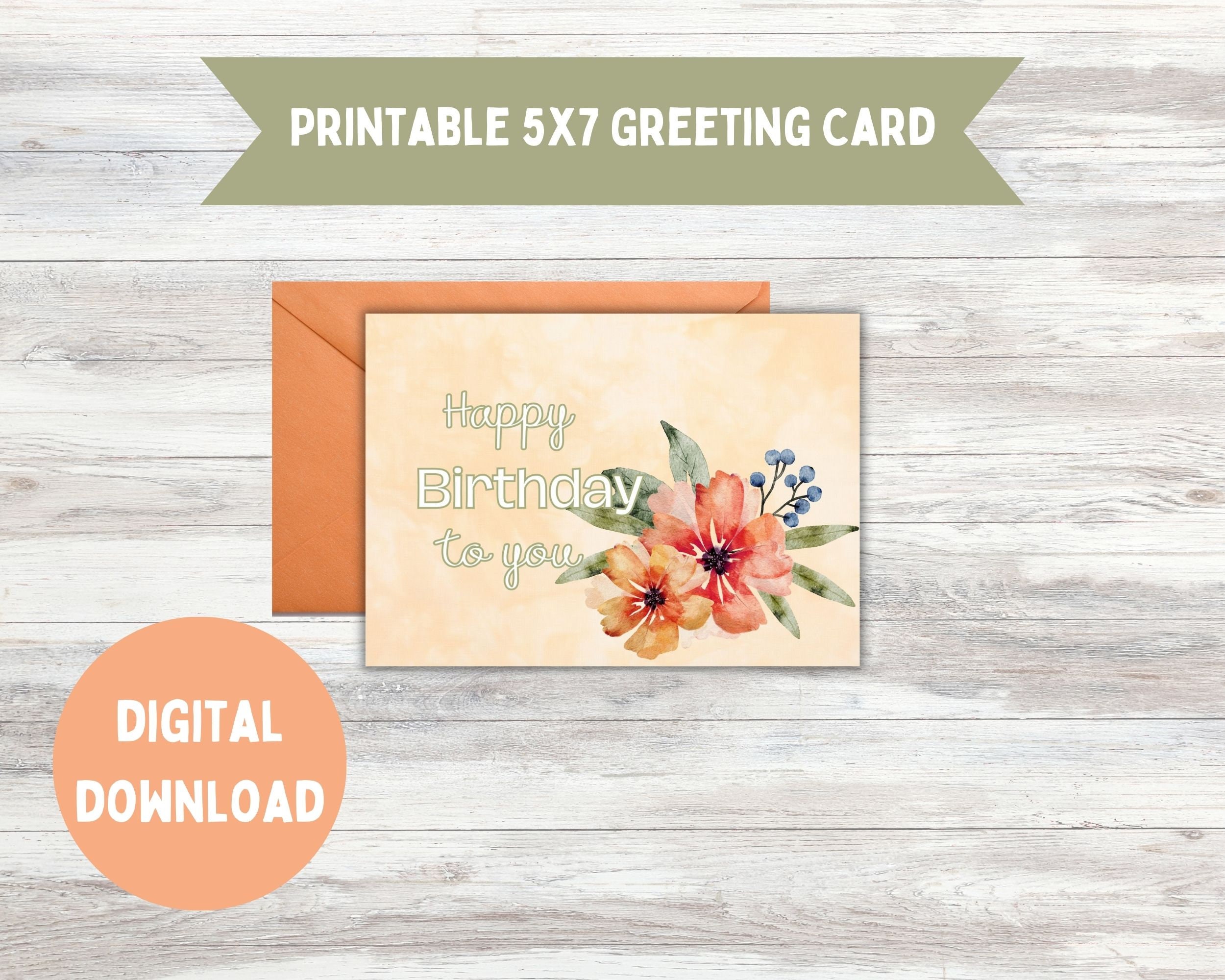 Printable Birthday Card Instant Download Digital Greeting Card Happy ...