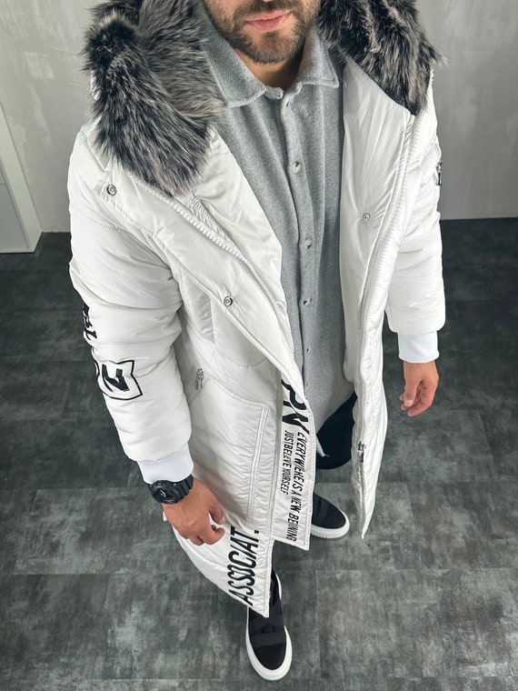 White Coat Hooded Fur Coat White Jacket Men Long White Inflatable Coat Valentine s Day Gift Special Design White Coat Etsy Australia
