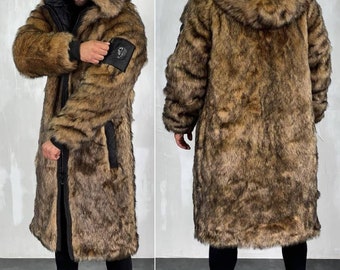 Long Hooded Fox Faux Fur Coat , Men's Coat With Oversize Hood - Etsy