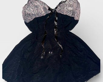 Vintage lace trim timeless babydoll mini slip dress black baby pink black  size XL