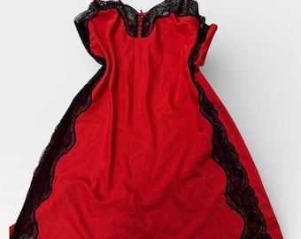 Vintage lace trim Rougegorge babydoll mini slip dress red black size 40
