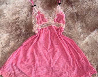 Vintage lace trim Y2K Betty Johnson  timeless babydoll mini slip dress pink   size small