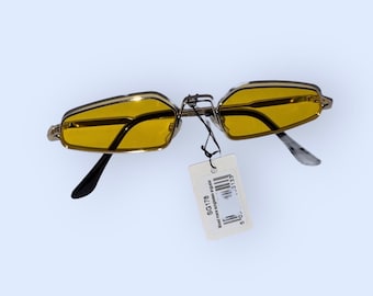 Vintage style retro unique edgy fashion mini angular  festival sunglasses yellow unisex new UV protection 400 60s 70s