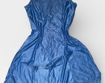Vintage Spitzenbesatz Babydoll Kleid Blau Gr. 44