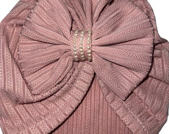 Bonnet noeud bébé nouveau-né turban rose poudré blanc taille unique en cristaux de perles Swarovski