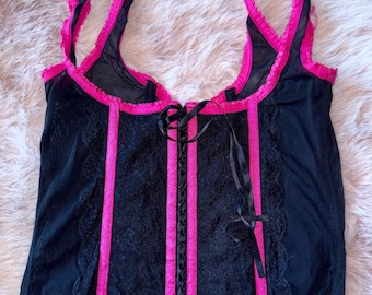 Y2K / vintage Cassandra bonded sheer timeless corset black pink size medium