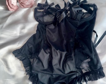 It girl archive doll glam Y2K vintage corset boobless bodysuit  top  lace  black  size 42 D