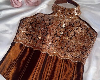 It girl archive doll glam Y2K vintage corset  top  lace sequin brown gold  size 40