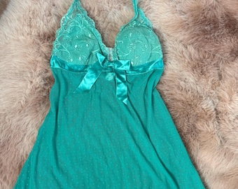 Vintage Spitzen Babydoll Slip Dress Ann Christie verträumt zeitlos Zeitlos türkis Größe Medium