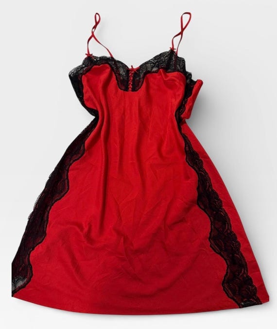 red slip dress with black lace Red Satin Slip Dress (S)  Shops Silver