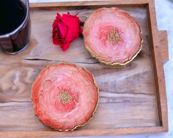 Red/Pink/White Geode Resin Coasters - Set of 2