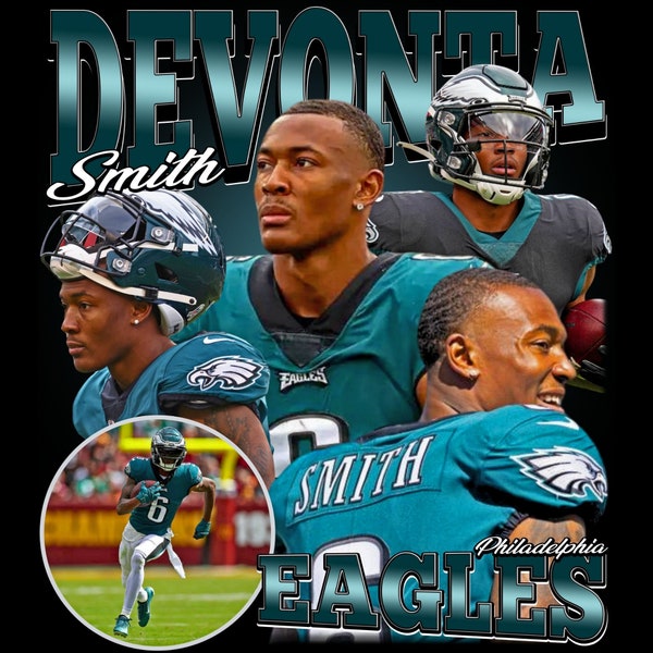 DEVONTA SMITH T Shirt Design. Png Digital 4500x5100 px. EAGLES Football Retro 90s Vintage, Bootleg Tee. Instant Download And Ready To Print.