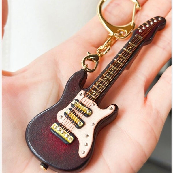 Personalized Electric Guitar Keychain,Custom Photo Name Guitar Keychain/Pendant,Guitar Miniature Keychain Keyring,Music Guitar Lover Gift