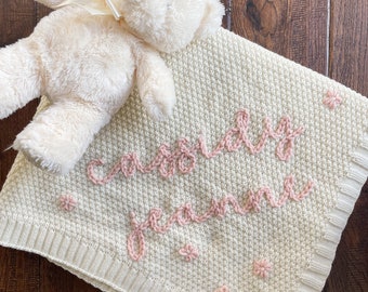 Personalized Baby Blanket with Name | Custom Nursery Decor, Name Announcement, Newborn Keepsake | Hand-Stitched