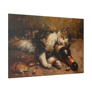 Drunken Cat Painting Style Cat Canvas Print Funny Cat Print Wine Bottle Art Funny Cat Print Wine Artwork Funny Alcohol Prints Cat Wine Art