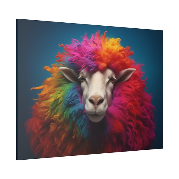 Colourful Afro Sheep Canvas Rainbow Animal Print Sheep Presents Farm Animal Prints Sheep Print Funny Sheep Wall Art Sheep Gifts Sheep Decor