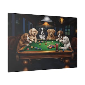 Dogs Playing Pool Dog Canvas Print Dogs Playing Snooker Funny Dog Prints Dog Wall Art Dog Poster Dog Digital Print Gift for Dog Lovers