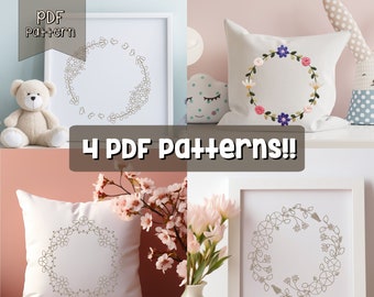 Pack of 4 PDF PATTERNS. 4 Embroidery patterns + Guide. Botanical designs. Includes: Colors, Stitches and How to embroider. Beginners