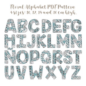 PATRÓN PDF. Alfabeto de flores. Incluye guía de bordado. 4 tamaños. Letras mayúsculas con flores. Botánico. Ideal para principiantes.