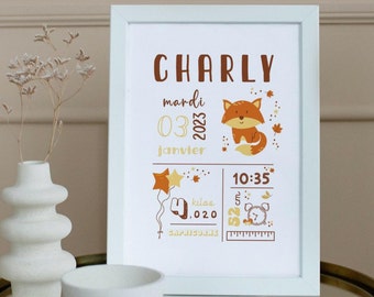 Mixed personalized baby birth poster - Fox