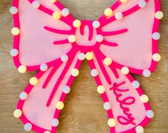 Coquette Bow marquee door hanger, Coquette girly decor, pink room decor, Custom coquette sign, Personalized Coquette bow wall light