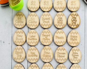 Easter Egg Hunt Tokens Set of 25 | Easter Egg Basket Stuffers Fillers Tokens for Kids | Cute Unique Reward Wooden Easter Activity Coins