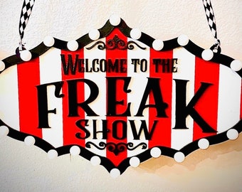 Freak Show circus and clown inspired marquee door hanger, Halloween decor, circus decorations, clown Halloween, carnEvil Halloween Carnival