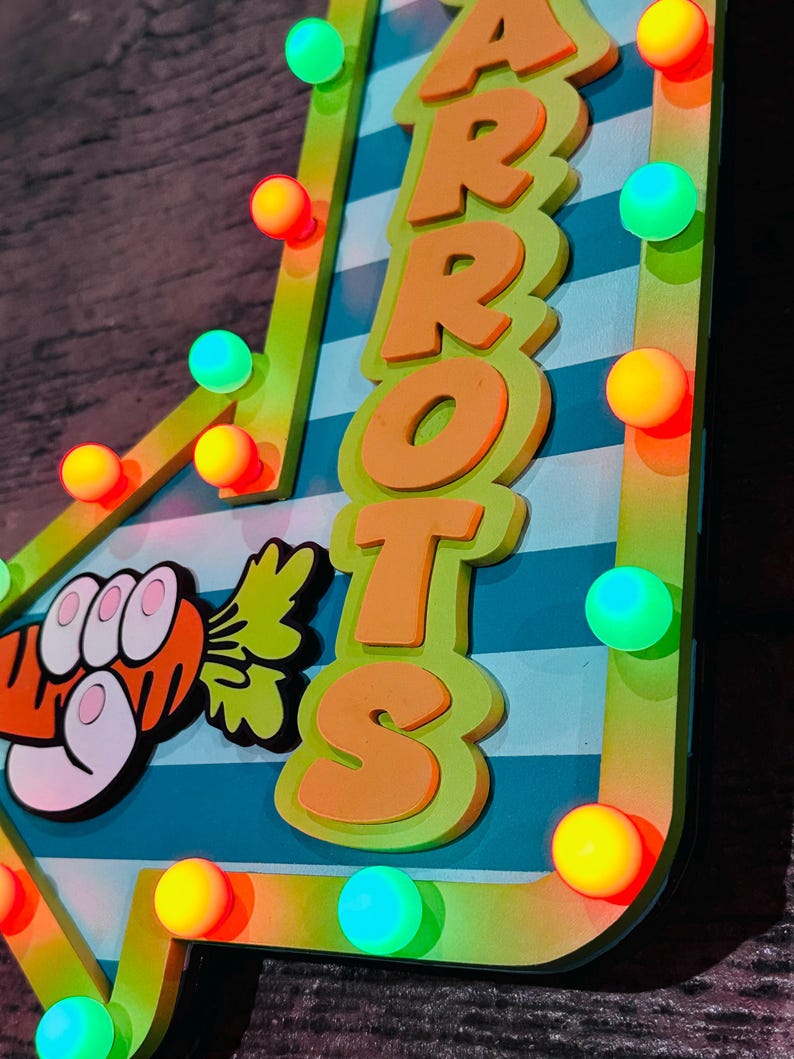 Easter Carrot Patch Marquee Arrow Sign | Light Up Bunny Carrot | LED Pastel Easter Decor | Wreath Attachment | Remote Included image 5