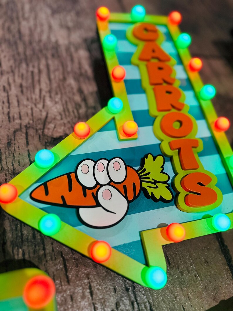 Easter Carrot Patch Marquee Arrow Sign | Light Up Bunny Carrot | LED Pastel Easter Decor | Wreath Attachment | Remote Included image 3