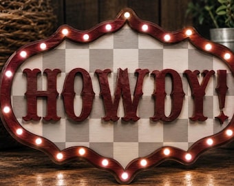 Howdy Marquee Sign, Western Wreath Attachment, Light up Cowboy Decor,  Cowgirl Door Hanger, Rodeo Theme Sign, ATM pride, Aggie Sign