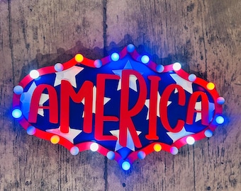 AMERICA 4th of July marquee door hanger, Independence Day decor, Fourth of July decorations, ‘Merica door sign
